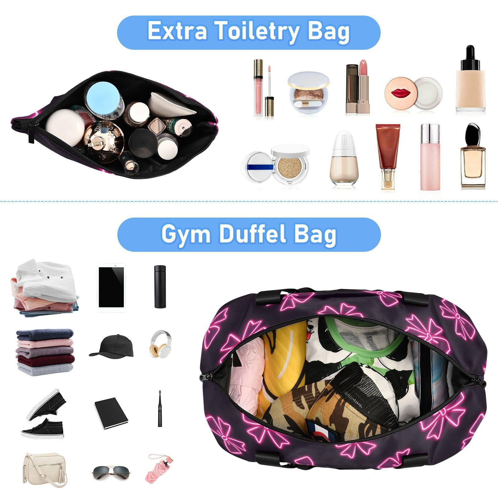 Bolso de mano y equipaje fluorescente rosa neón con bolsillo húmedo con correa ajustable, bolsa de entrenamiento deportivo para viajes, multifuncional, para hombres y mujeres
