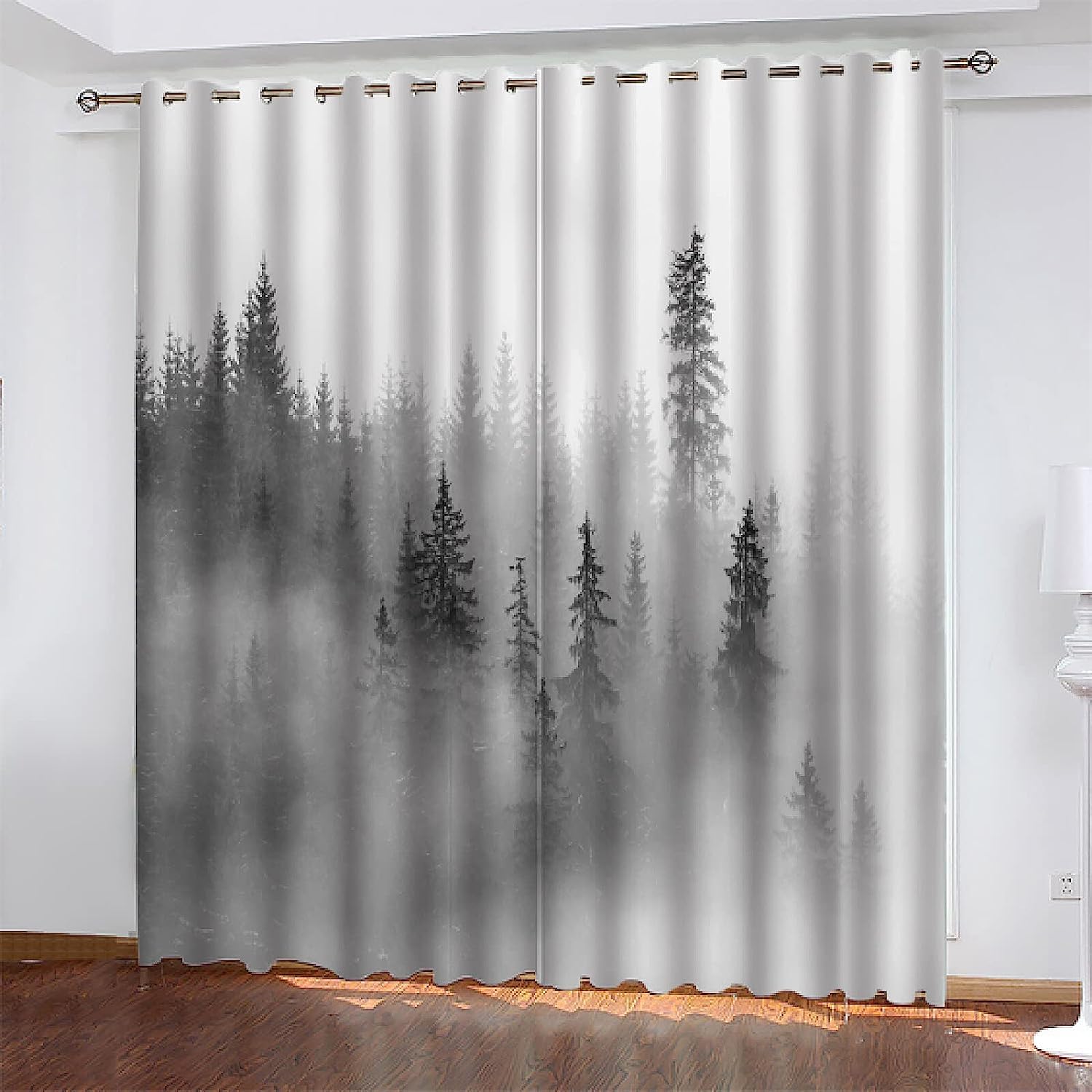 Rideau occultant moderne paysage d'arbres forestiers polyester à oeillets pour bureau