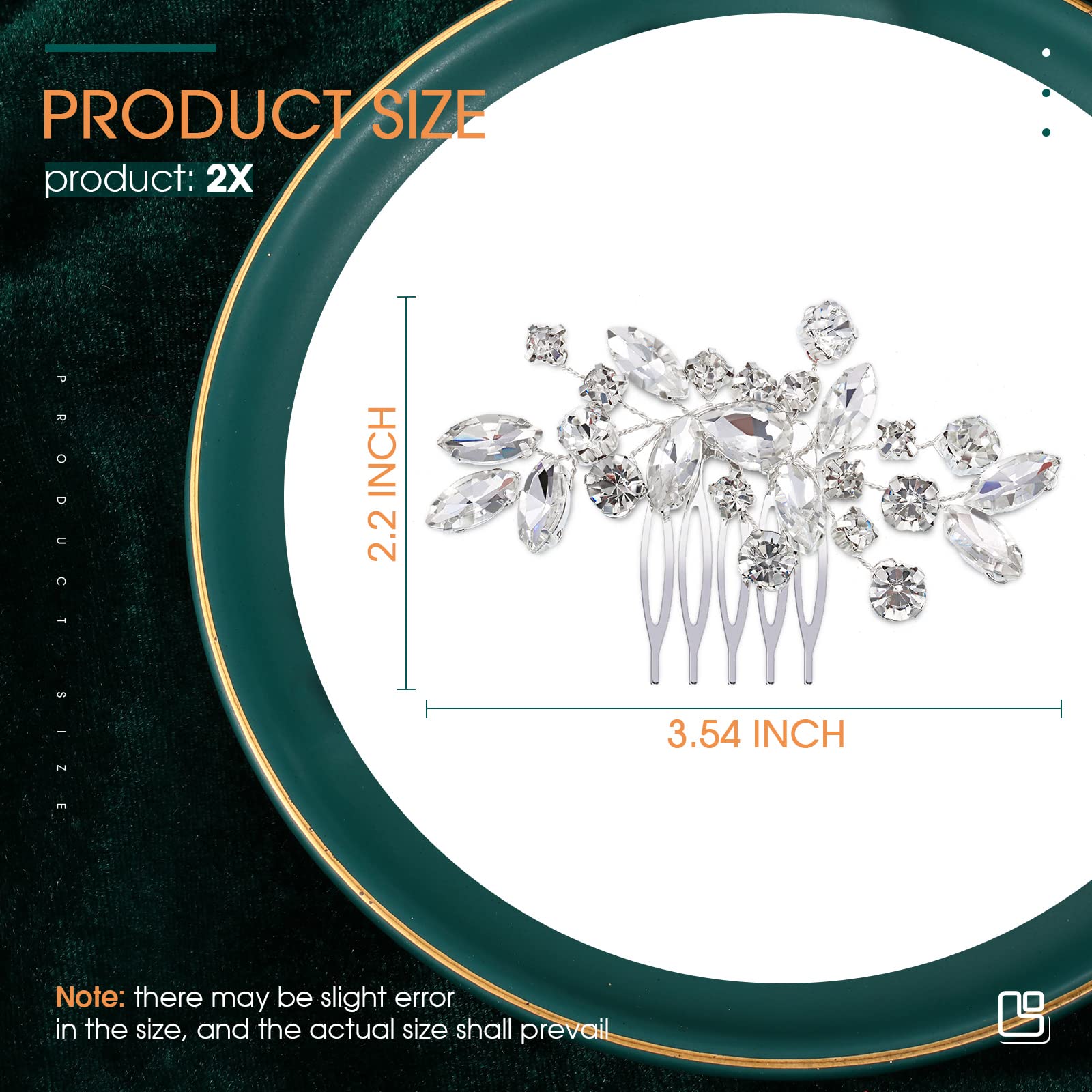 2 Pcs Bridal Wedding Hair Comb Rhinestone Silver Bridal Side Comb Opal Crystal Hair Piece Hair Accessories for Women and Girls