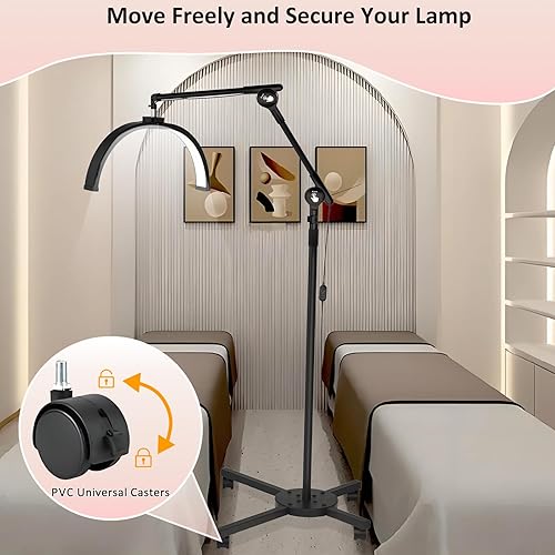 Miniatura 6 de Luz de media luna para tecnología de pestañas, lámpara de pie LED con base de ruedas, luz de pestañas para extensión de pestañas, tatuadores,