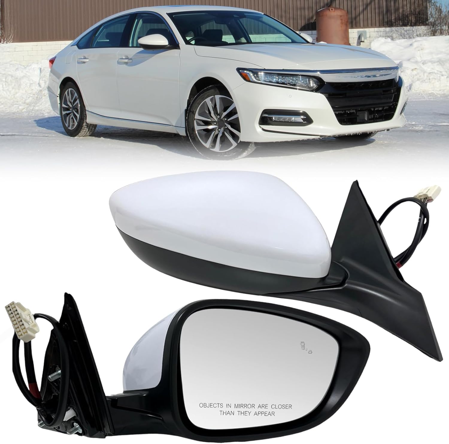 Right Passenger Side Mirror Compatible with 2018-2022 Honda Accord LX Sport Power Glass | Heated | with Blind Spot | Manual Folding Repalces HO1321329 (7Pins-Pearl White)