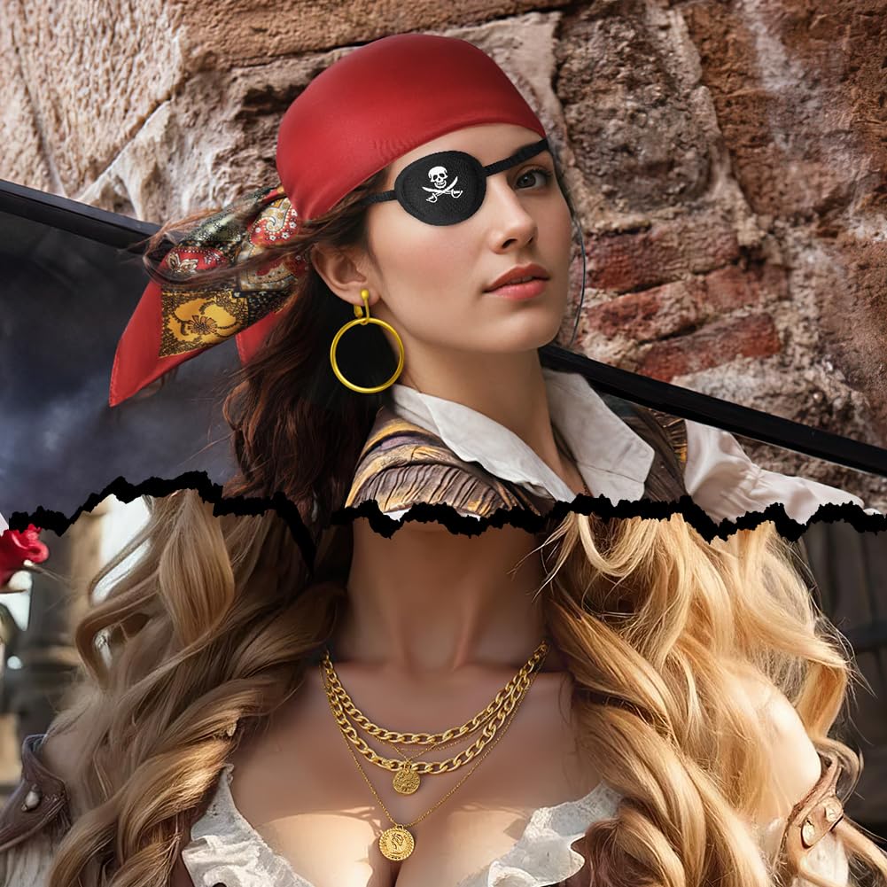 Alaoo Kit Accessori Pirata, Capitano Pirata Costume Accessori, Accessori Costume da Pirata con Cintura Bandana da Pirata, Accessori per Costume da Pirata per Halloween Carnevale Festa