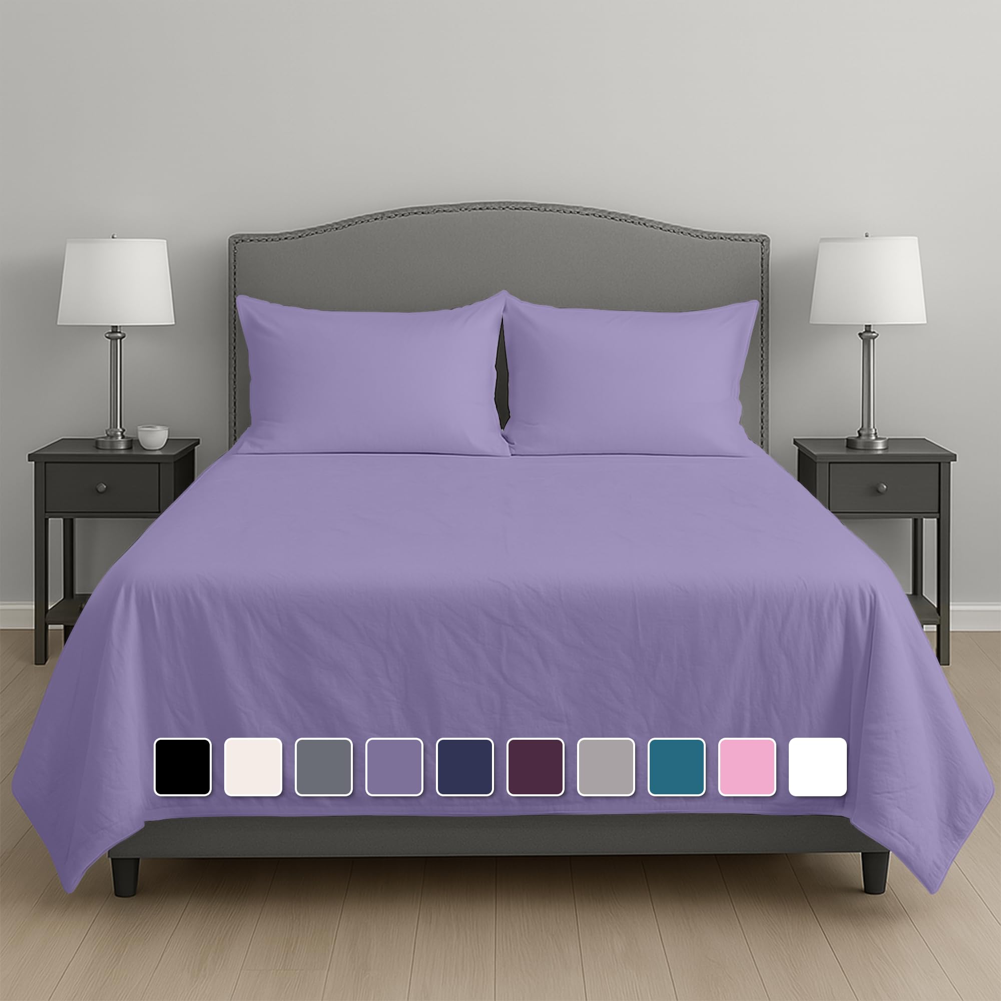 Rohi Easycare Flat Sheet King Size – Soft Touch Cotton Blend Top Bed Sheets – Anti Allergy & Durable – Cool & Comfortable Top Sheets (King Flat Sheet, 255 x 270 cm, Lilac)