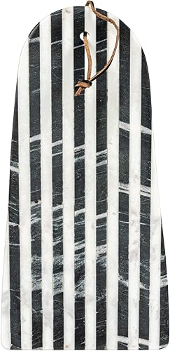 Miniatura 2 de Creative Co-Op Large Marble Slicer Stripe Design and Sturdy Leather Tie, Black and White Cheese and Cutting Board