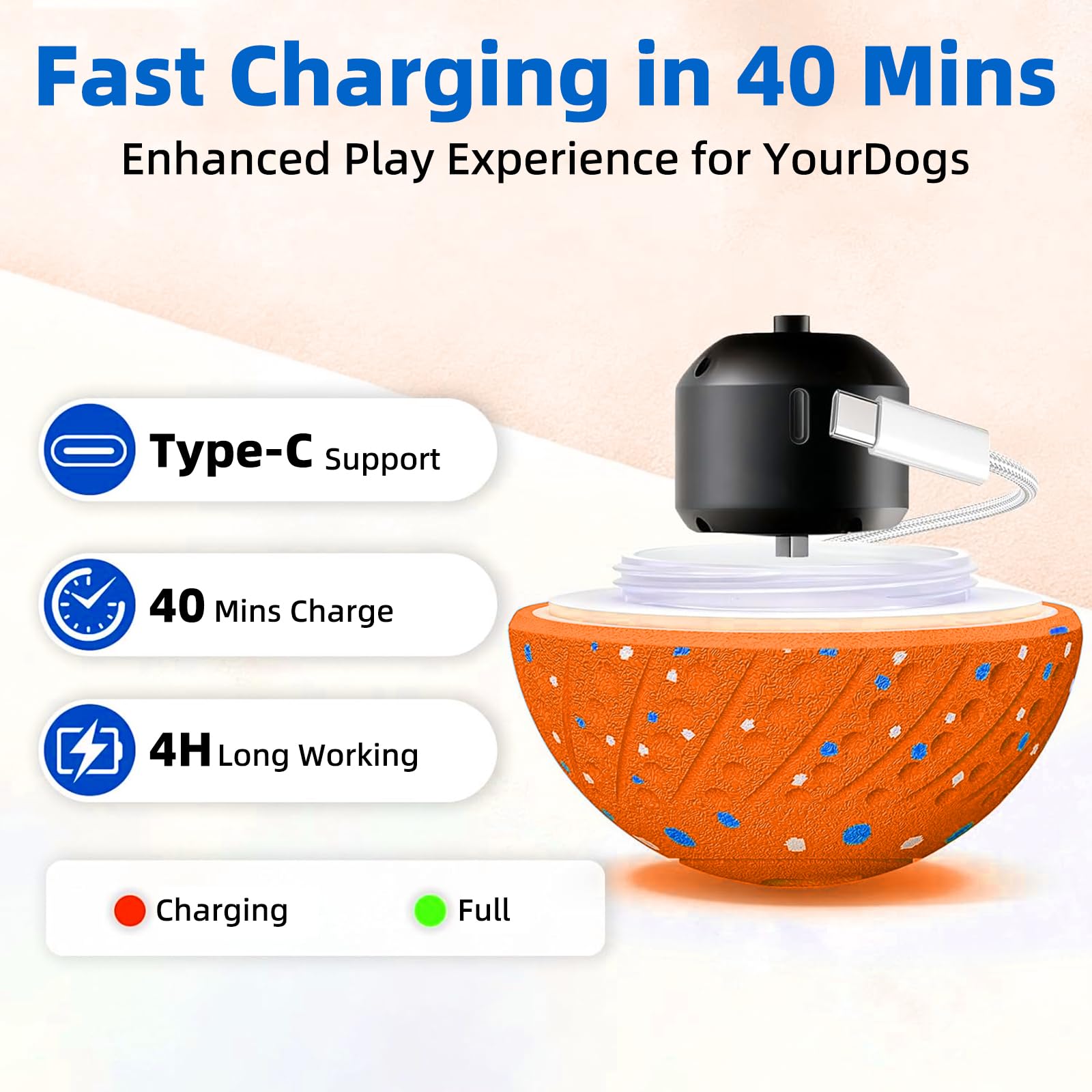 Pelota Interactiva Inteligente con Luces LED para Perros – 3 Modos de Juego Automáticos, Impermeable y de Carga Rápida – Goma Natural Material Suave y Seguro para Perros Pequeños/Medianos