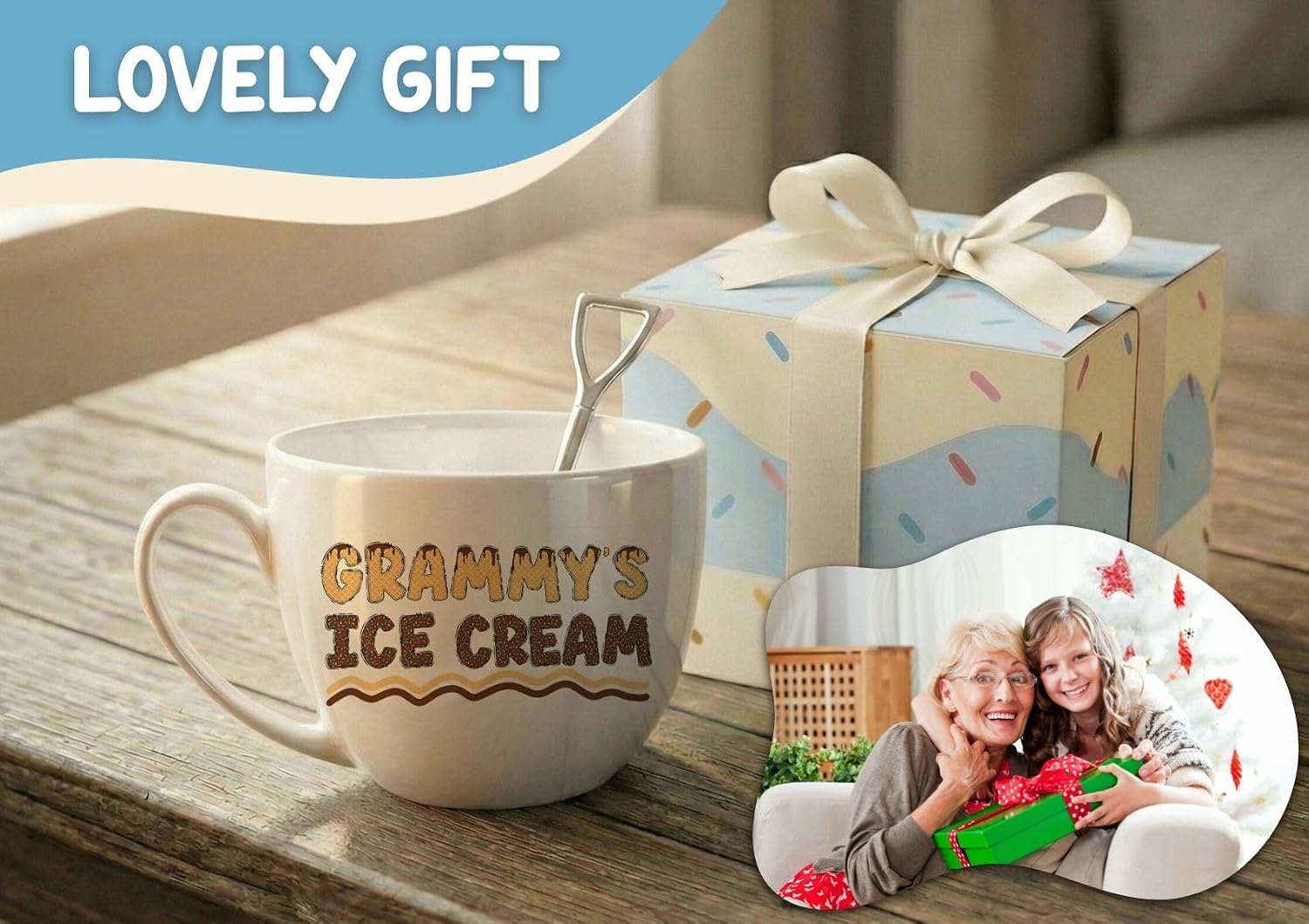 InnoBeta Grammy Gifts, Mothers Day Grammy's Gift Ice Cream Bowl Scoop Shovel Spoon Set, Grandma Ice Cream Gift from Grandkids, Ideal Xmas Birthday Mothers Day Gifts