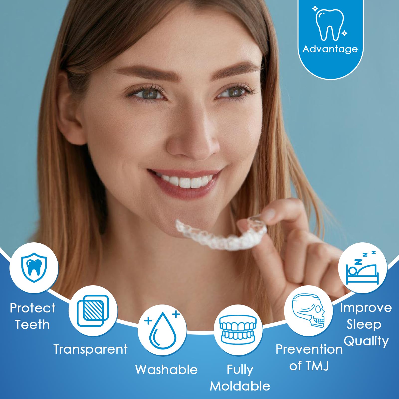 4 Piezas Férulas Descarga Bruxismo, Protectores Dentales Ajustables, Protector Bucal Bruxismo con Caja, Mejora La Férula para Roncar, Para la mayoría de los tipos de dientes, Transparente — view 3