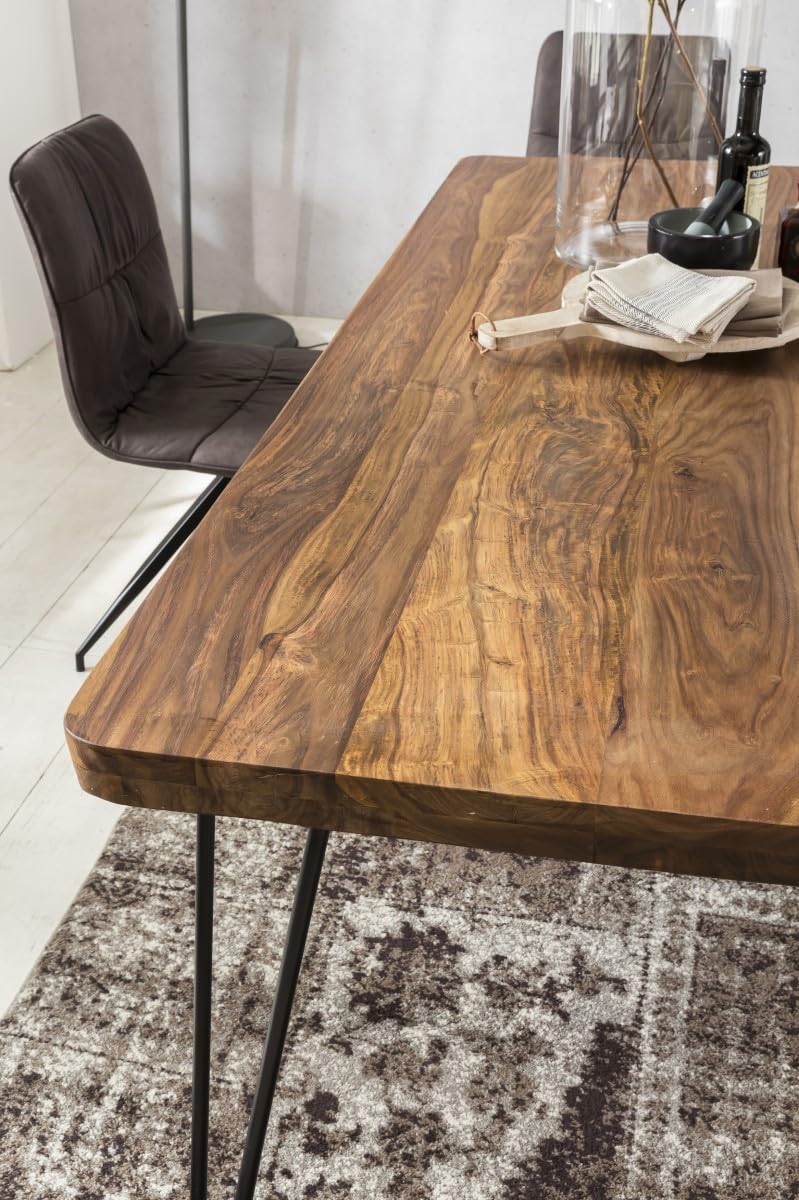 FineBuy Esstisch Harlem 120 cm Sheesham Massivholz mit Metallbeinen | Esszimmertisch aus Echtholz, Küchentisch handgefertigt, jedes Stück ein Unikat, Speisetisch für 6 bis 8 Personen