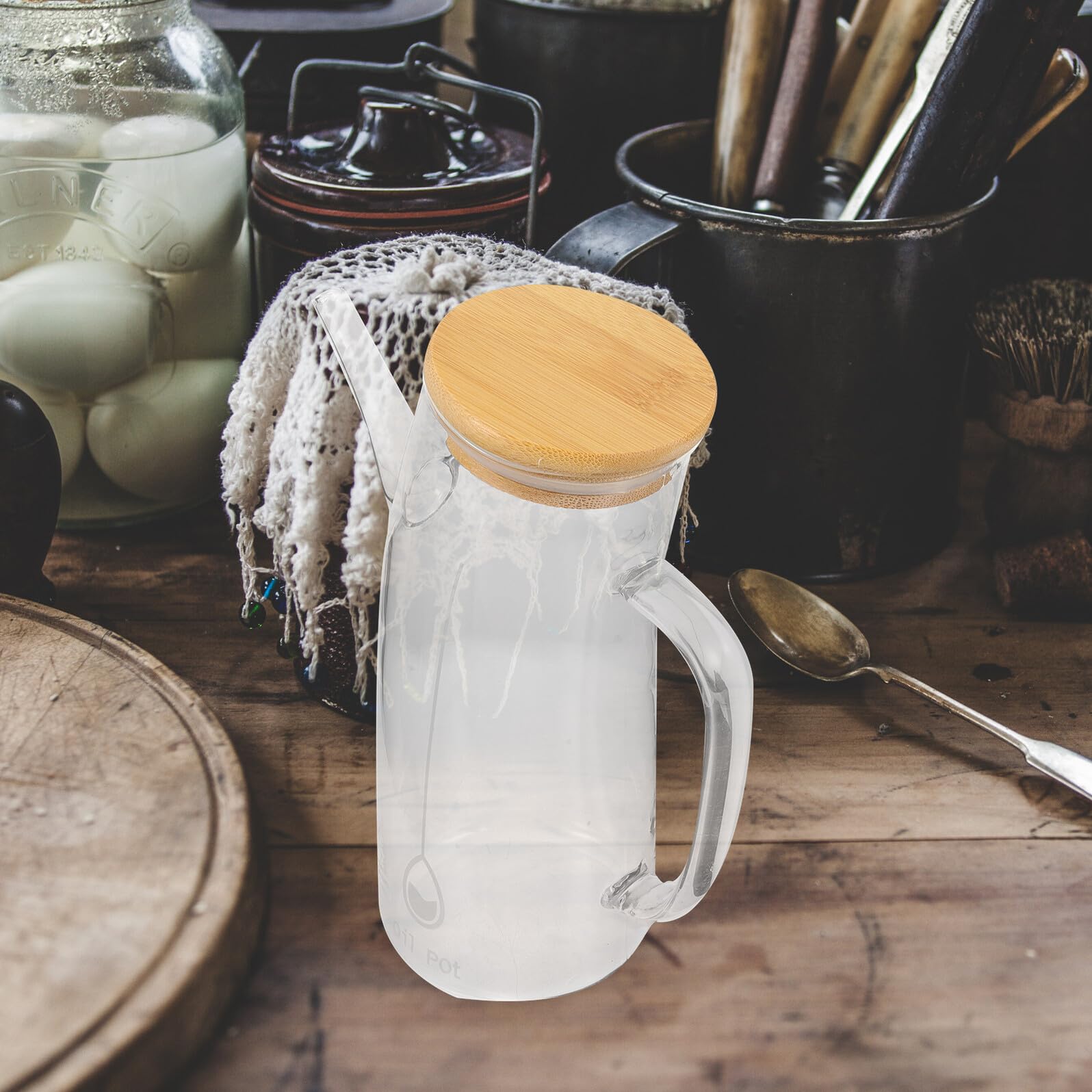 Glas Ölflasche mit Skala Großer Kapazität Auslaufsicherer Ölspender mit Ausgießer und Ergonomischem Griff für Küche und Haushalt Transparentes Glasölbehälter