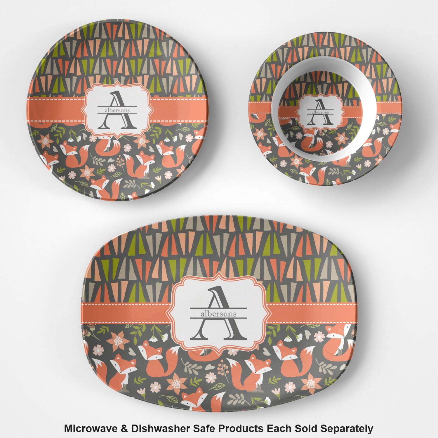 Personalized Fox Trail Floral Plastic Bowl - Microwave Safe - Composite Polymer