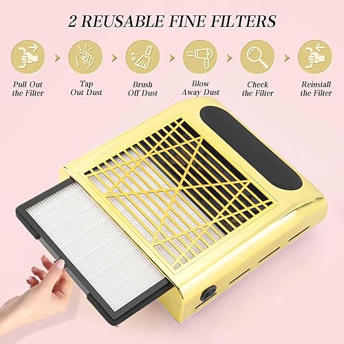 Miniatura 4 de ZUZUXIA Potente colector de polvo de uñas de 80 W para uñas acrílicas, ventilador de ventilación, colector de plumero al vacío con 2 filtros