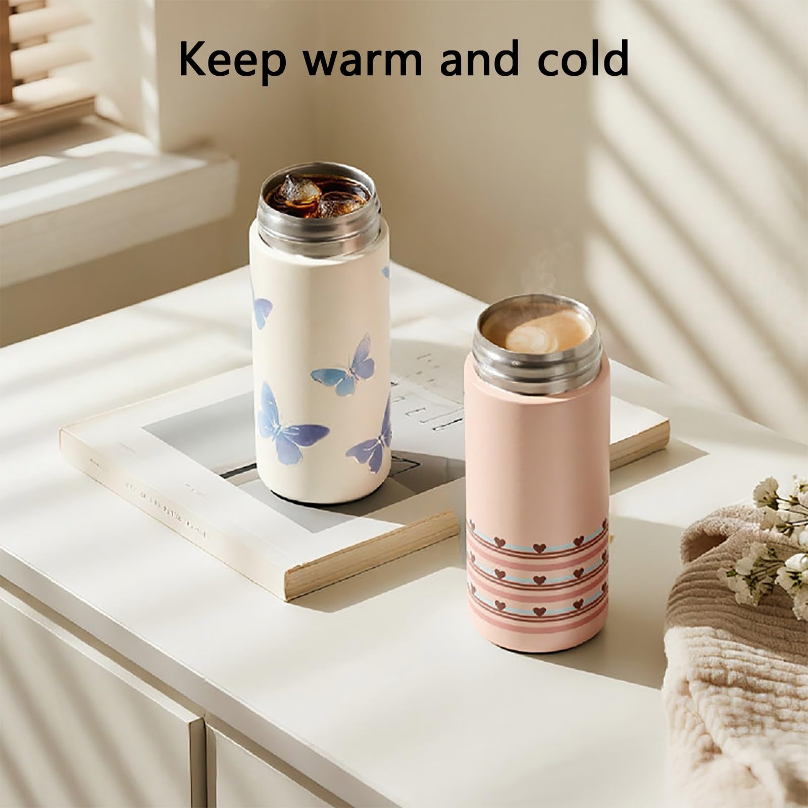 210ml / 7oz, Termo Cafe Pequeño, Vaso Termico, Fácil de Limpiar, Hermética y A Prueba de Fugas, Ideal para Llevar Fuera(Pink)