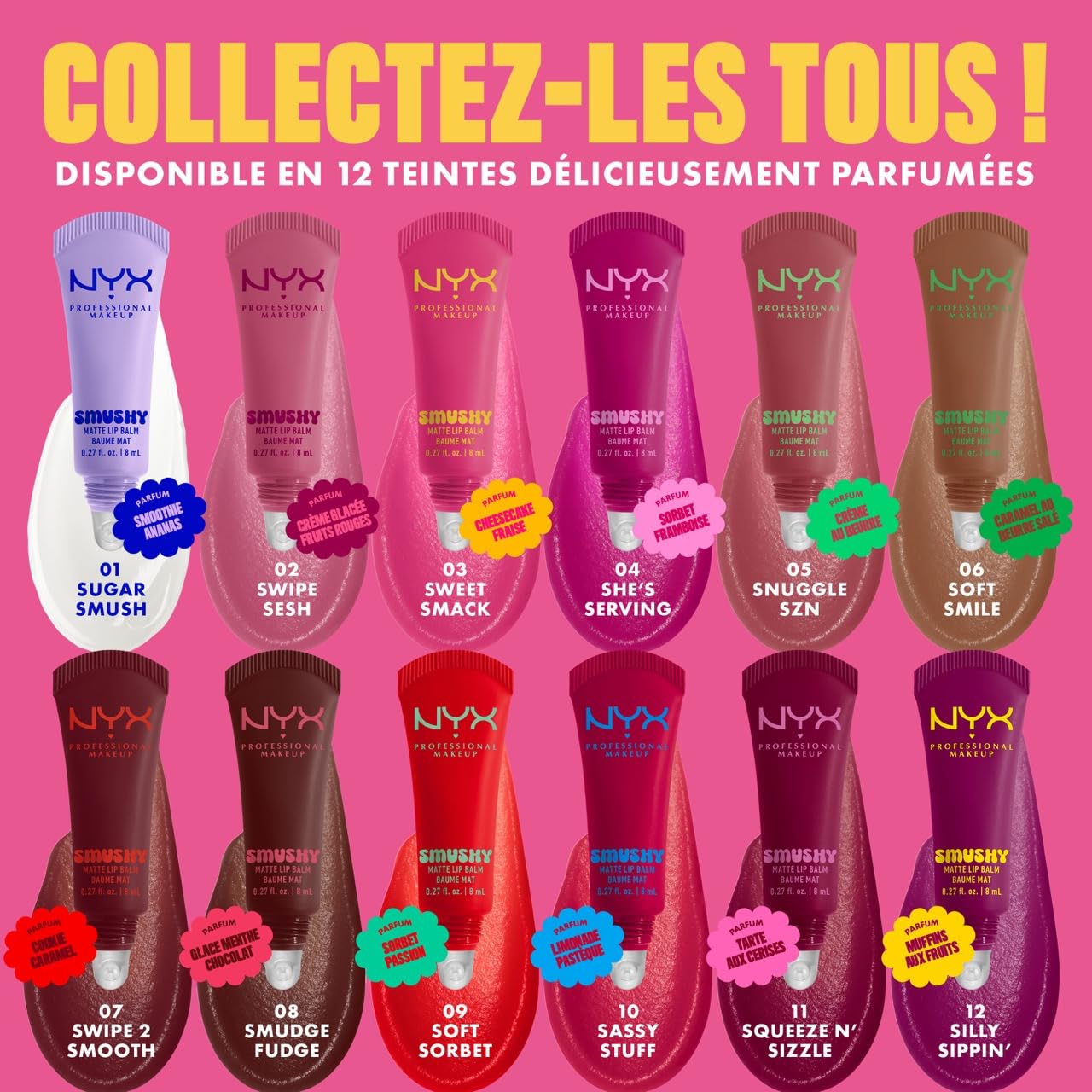 NYX PROFESSIONAL MAKEUP - Set X5 – Lippenbalsam matt gefärbt – SMUSHY – Töne: Sugar SMUSH/SWIPE SESH/SNUGGLE SZN/Soft Smile/SMUDGE Fudge