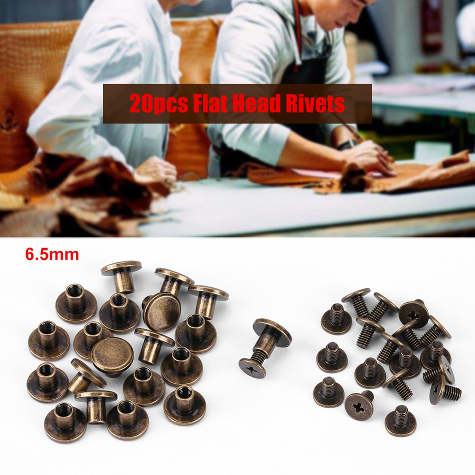 Copper Screws Nuts Rivets Set 20pcs Repair Kit, Leather Cap Accessory with and for Leather Cap Rivet (6.5mm) - Image 3