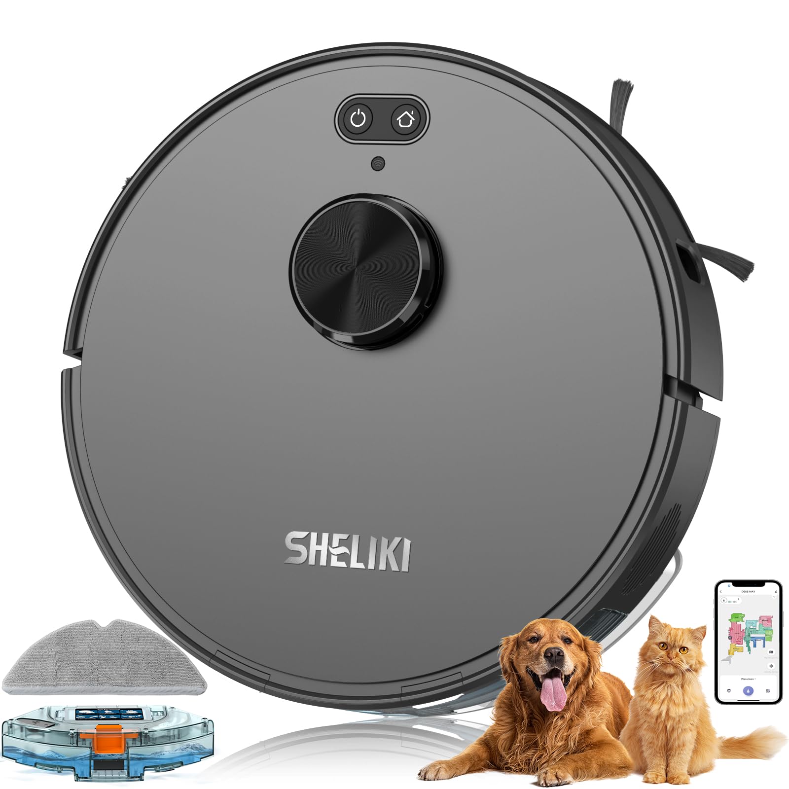 Photo 1 of SHELIKI Robot Vacuum and Mop, Mapping Robotic Vacuums Cleaner with LiDAR Navigation Smart & Strong Suction, WiFi/App/Alexa/Voice Control, Obstacle Avoidance, for Home, Wood/Hard Floors, Pet Hair