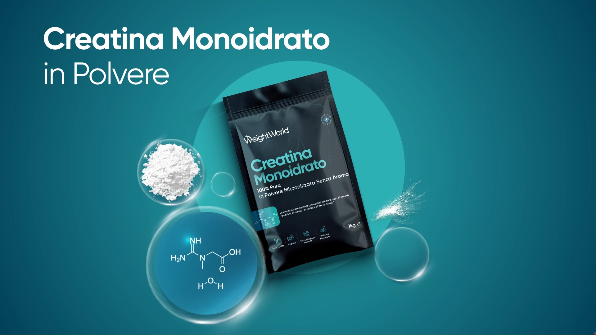 100% di creatina monoidrato pura in polvere, non aromatizzata, 500 g