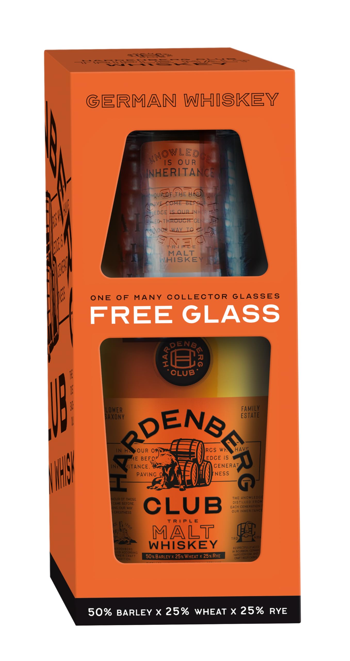 HARDENBERG Club Triple Malt Whiskey I in Geschenkpackung mit Glas I Whiskey aus Deutschland I 42,5% vol. I 0,7 l