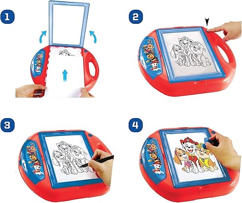 Miniatura 3 de LEXiBOOK Paw Patrol, proyector de dibujo, 4 tampones, 10 plantillas, pantalla de iluminación, 1 bolígrafo incluido, juguete artístico y creativo