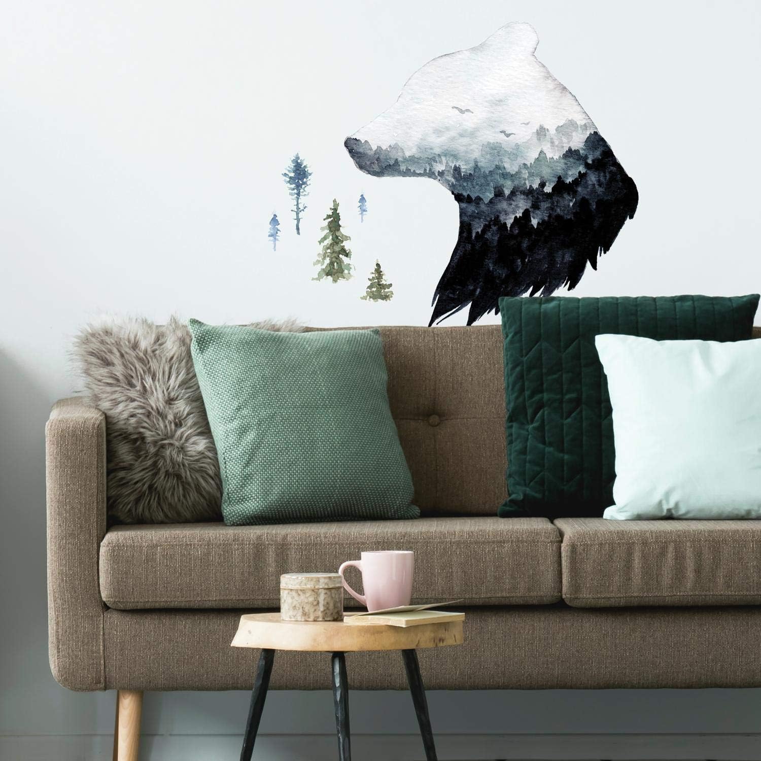 RoomMates RMK4025GM Watercolor Mountain Bear Peel and Stick Giant Wall Decal