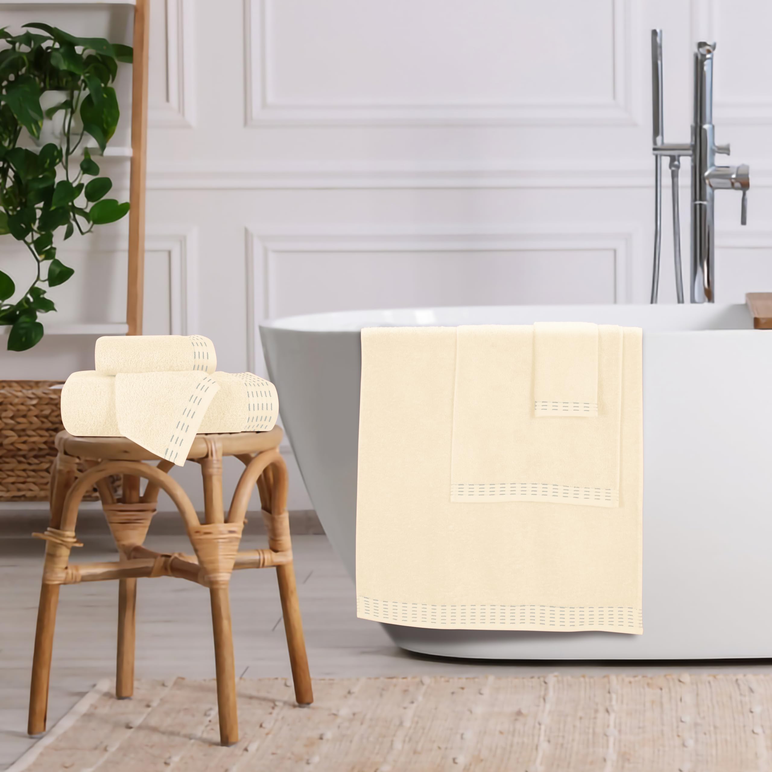 BELIZZI HOME Juego de 6 toallas de algodón ultrasuave, contiene 2 toallas de baño de 28 x 55 pulgadas, 2 toallas de mano de 16 x 24 pulgadas y 2 paños de 12 x 12 pulgadas, ideal para uso diario