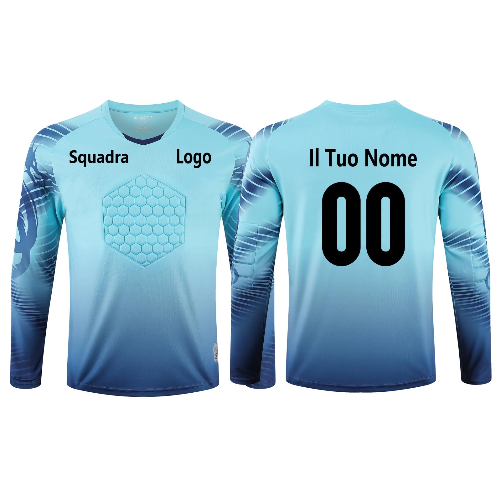 Maglia da Calcio Personalizzata Maniche Lunghe Maglia da Portiere Unisex - Bambini e Ragazzi Set di Maglie da Calcio