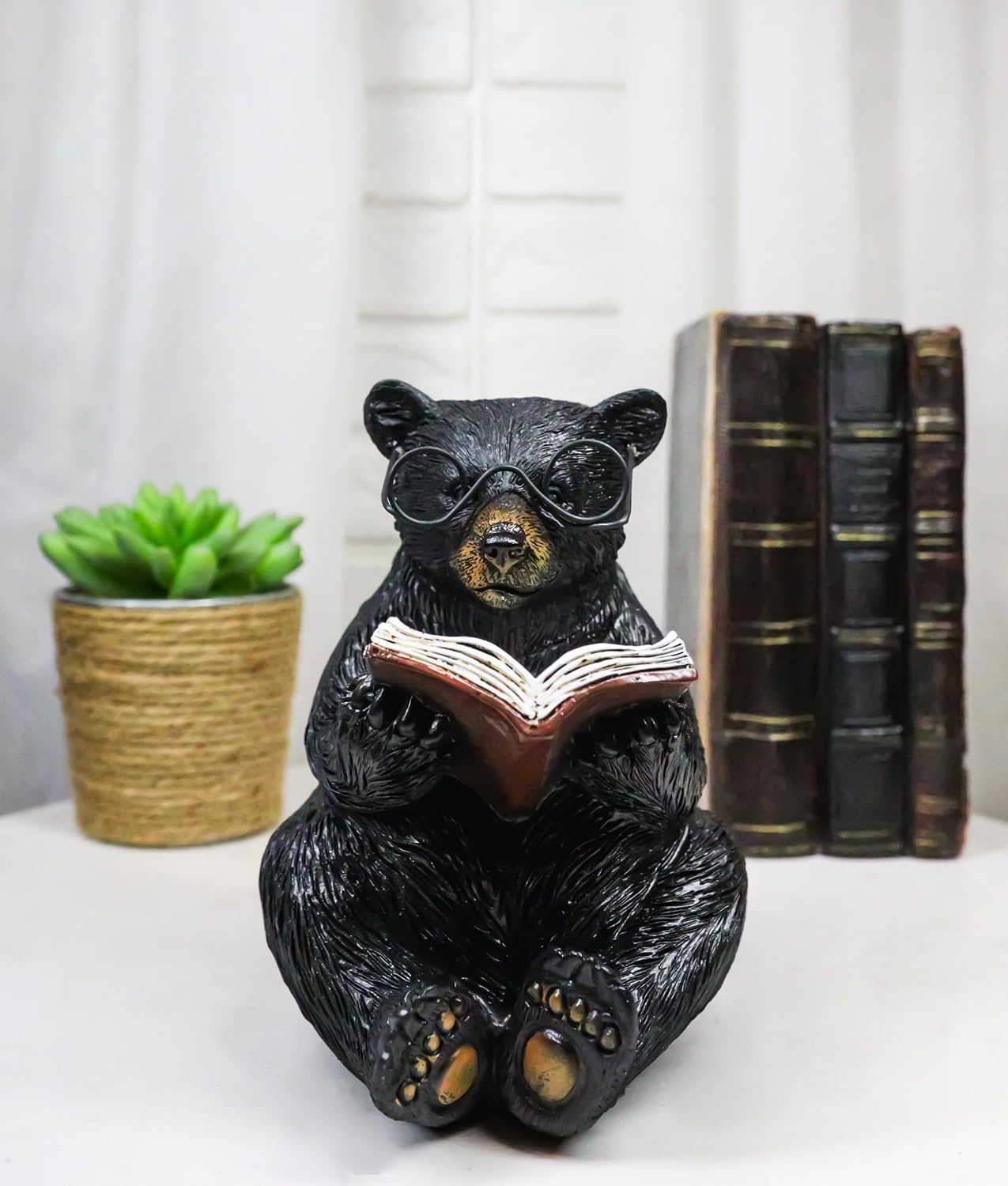Ebros Gift Rustic Forest Western Wildlife Accent Bookworm Black Bear with Glasses Reading Story Book Figurine 5.25" H Lodge Cabin Decor Bears