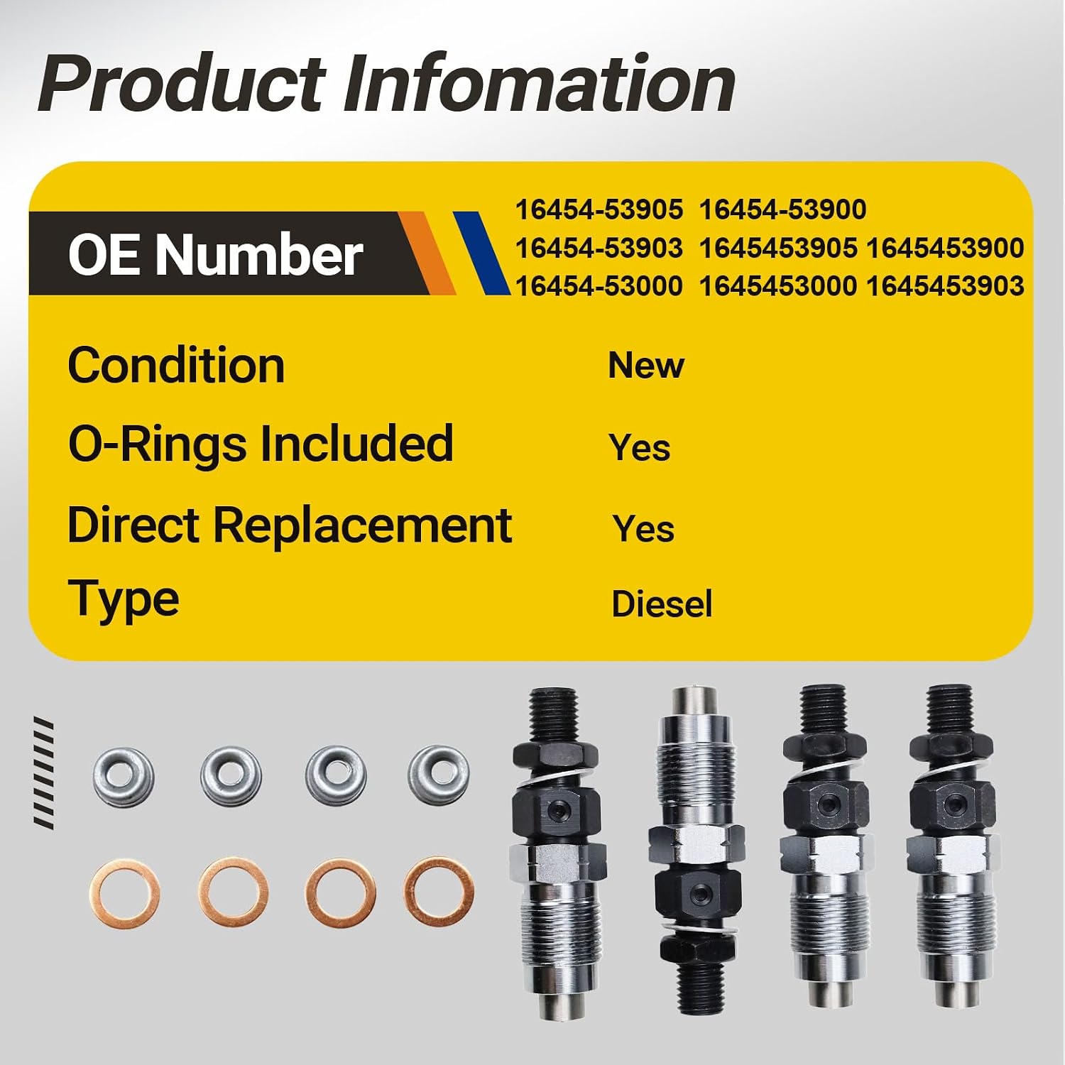 16454-53905 4Pcs Fuel Injector Kits for Kubota V2203 V2003 D1703 V2403-M Tractors KX1212 Excavator for Bobcat 743 751 753 773 763 OE 16454-53900 16454-53000 16454-53903 1645453905 1645453900