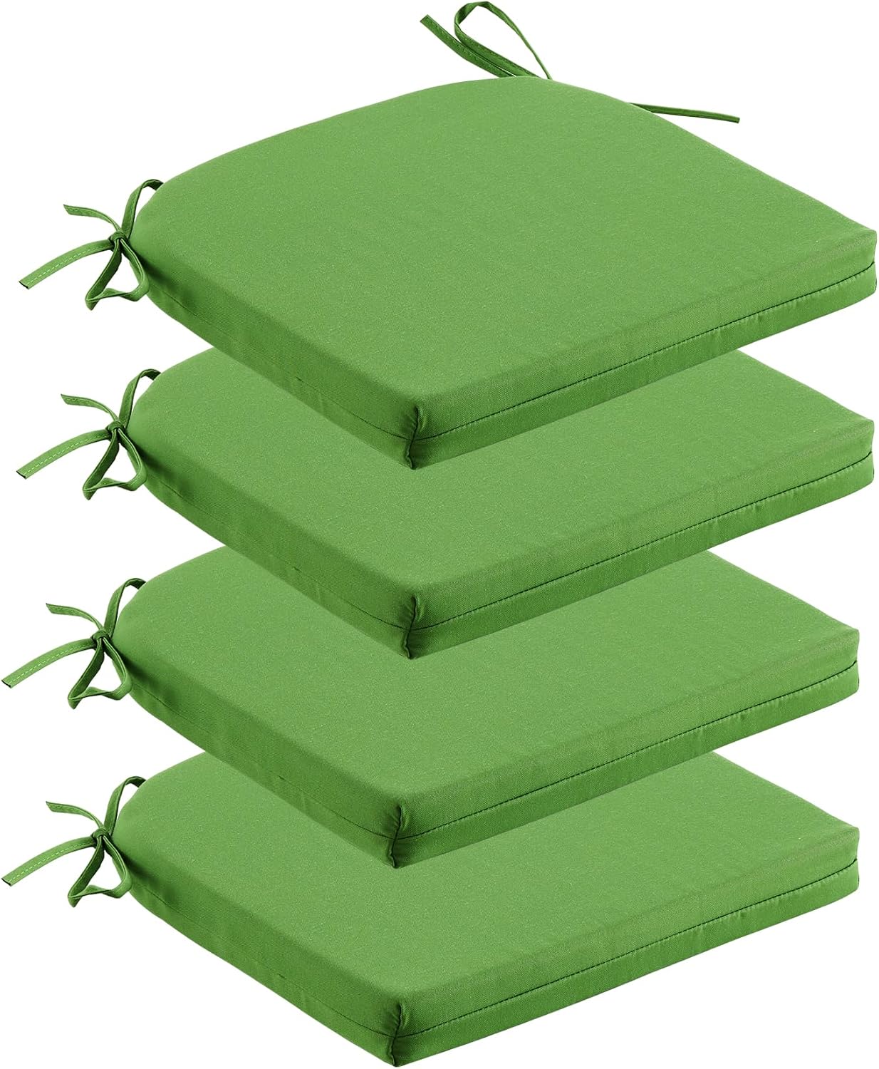 ARTPLAN Patio Seat Cushions Set of 4,Round Corner Chair Pads with Ties,Outdoor Cushions for Patio Furniture,17x16x2 Inch,Green