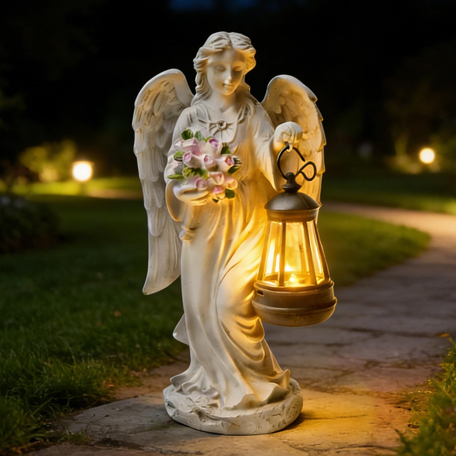 PORFOYO Figurine ange solaire pour jardin, décoration de tombe résistante aux intempéries, décoration de jardin solaire pour extérieur, petite lumière funéraire pour décoration extérieure, décoration