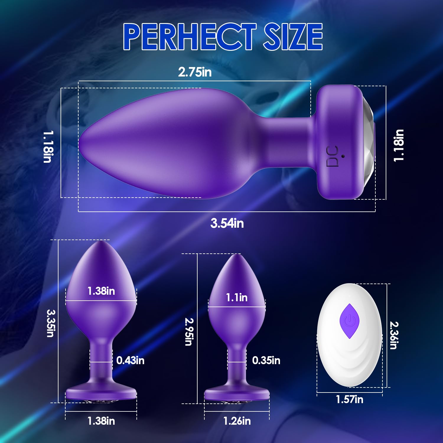 Anal Plug Sex Toys Vibrator 3-Piece Silicone Training Kit with Remote Control, 10 Vibration Modes, Prostate Massager for Men and Women – Black: Purple