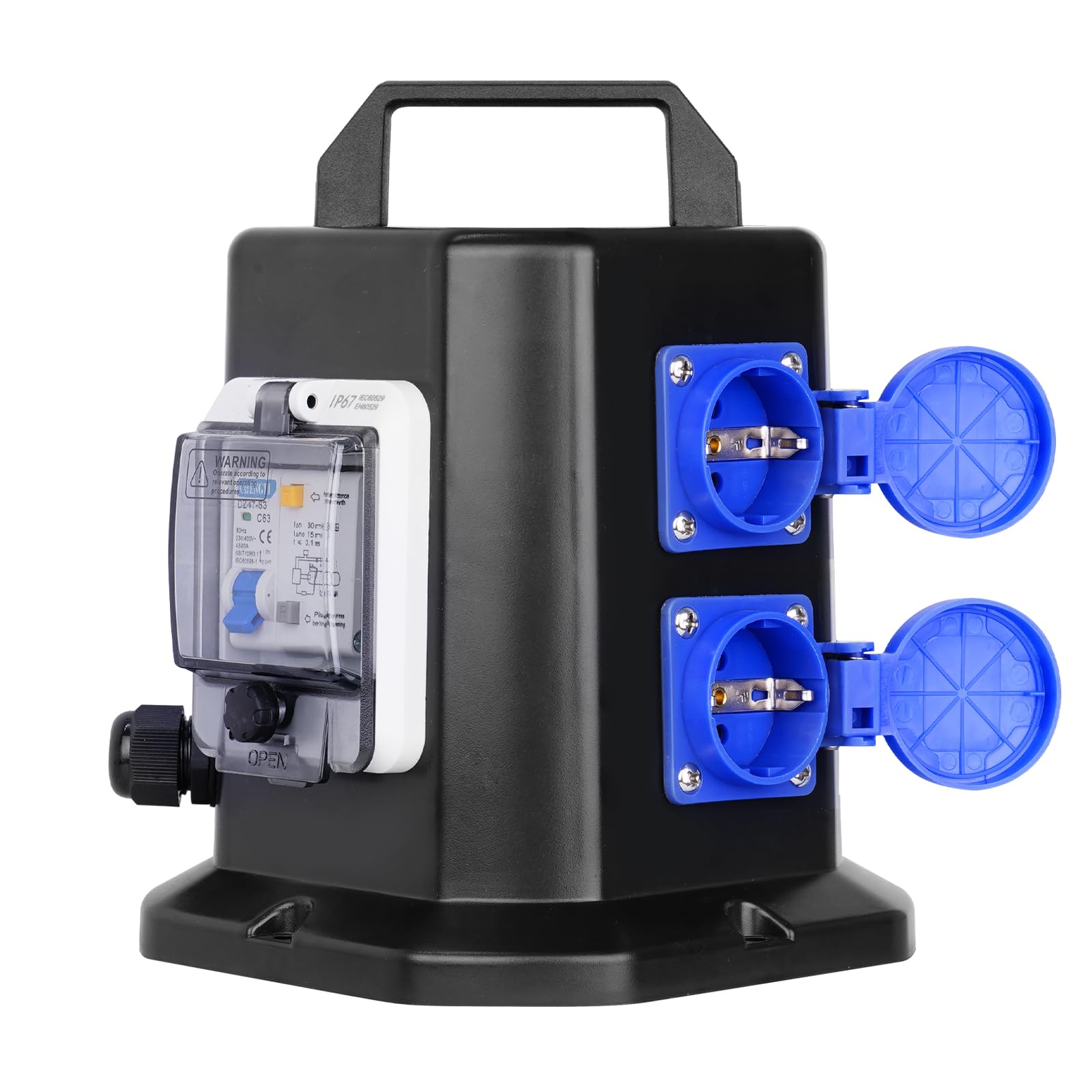 Tragbarer Stromverteiler mit Schuko Steckdose 250V/16A Mobiler Adapter,Wasserdicht IP45 Verteiler – Ideal für den Bau und den Außenbereich
