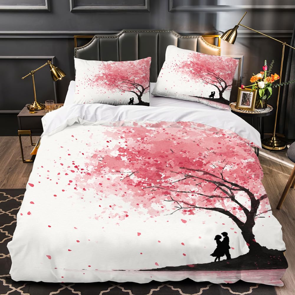 Housse de couette 200x200 fleurs de cerisier avec 2 taies 65x65cm