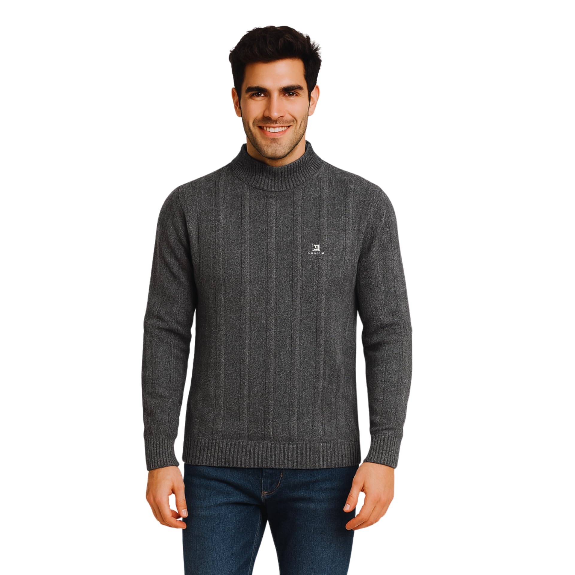 Men’s Premium Ribbed Knit Winter Sweater | Warm High Neck Pullover for Winter | Soft Stretchable Wool Blend | Casual & Office Wear Full Sleeve Jumper Black-image-10