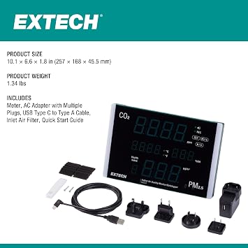 Extech IAQ320 Air Quality Meter/Datalogger with PM2.5 | Wall-Mount or Desktop; Reads Temperature, Humidity, Particulates and Health Index; Stores 12,000 CSV Records for Facilities