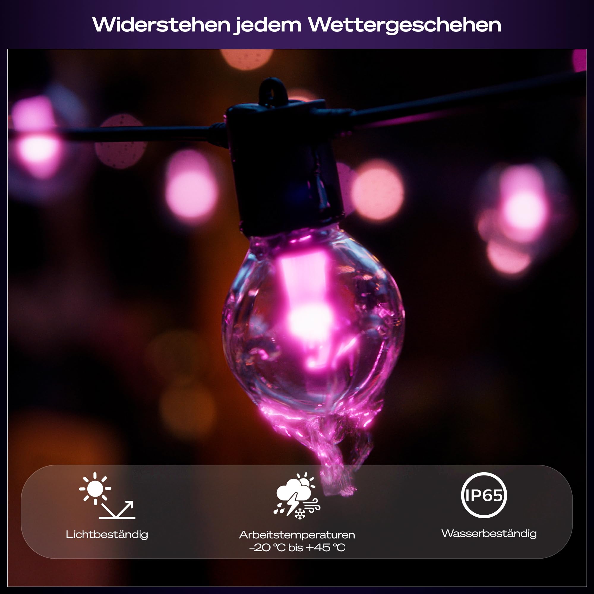 Philips Hue Festavia Globe Außenlichterkette, White & Color Ambiance, 14 M LED Lichterkette, 20 Lampenkugeln, dimmbare Gartenbeleuchtung funktioniert per Hue App, Alexa, Google Assistant, Apple Home