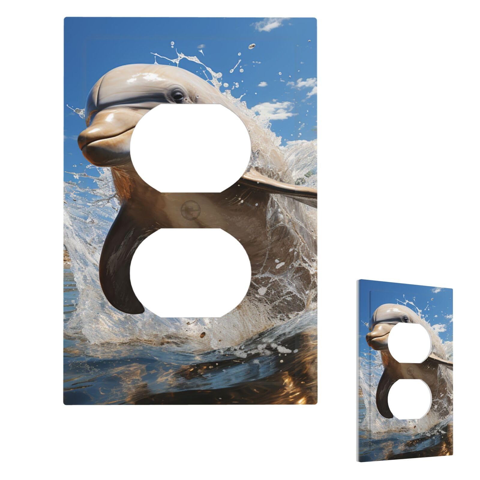 There is A Dolphin Jumping Wall Plate Cover Duplex, Modern Decorative Light Switch Cover Unbreakable Receptacle Outlet Covers for Living Room Bedroom Decor