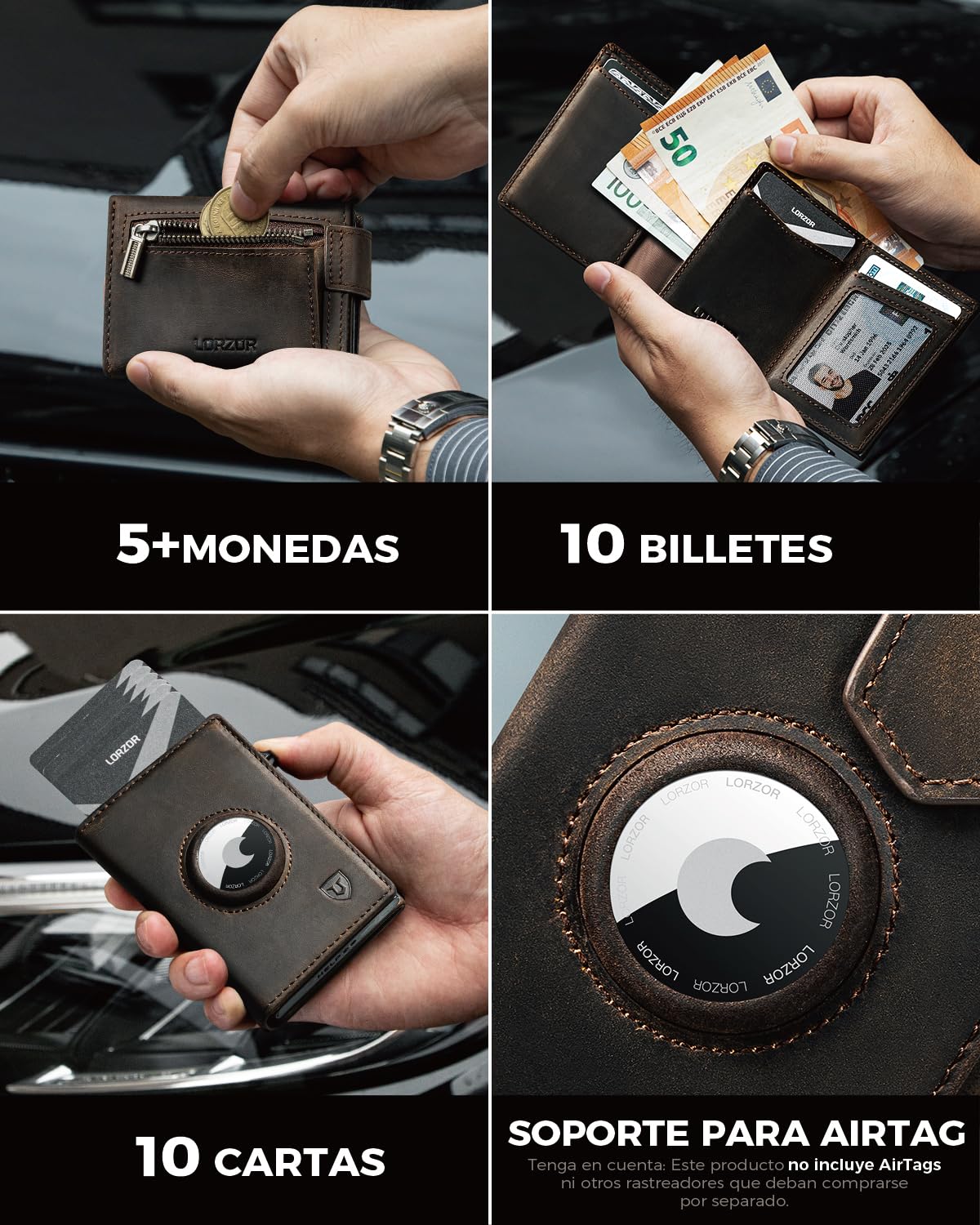 LORZOR® Cartera para Hombre Pequeño con Monedero & Protección RFID, Billetera de Piel Pop-up con Tarjetero, Capacidad para 10 Tarjetas con Cierre Magnético