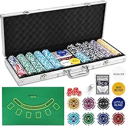Maleta de Poker 500 Fichas, 500PCS Casino Style Chips, Poker, Fichas de Poker, Kit Poker, Maleta de Poker, Vem Com 2 Cartas de Jogo E 5 Peneiras E Toalha de Mesa de Jogo, Liga de Alumínio Caso