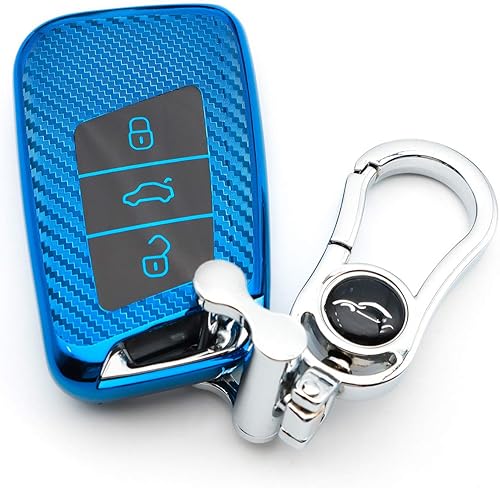 M.JVisun Cubierta de llavero de coche con acabado de fibra de carbono suave para Volkswagen Arteon Atlas Golf Alltrack Jetta Passat para Tiguan para