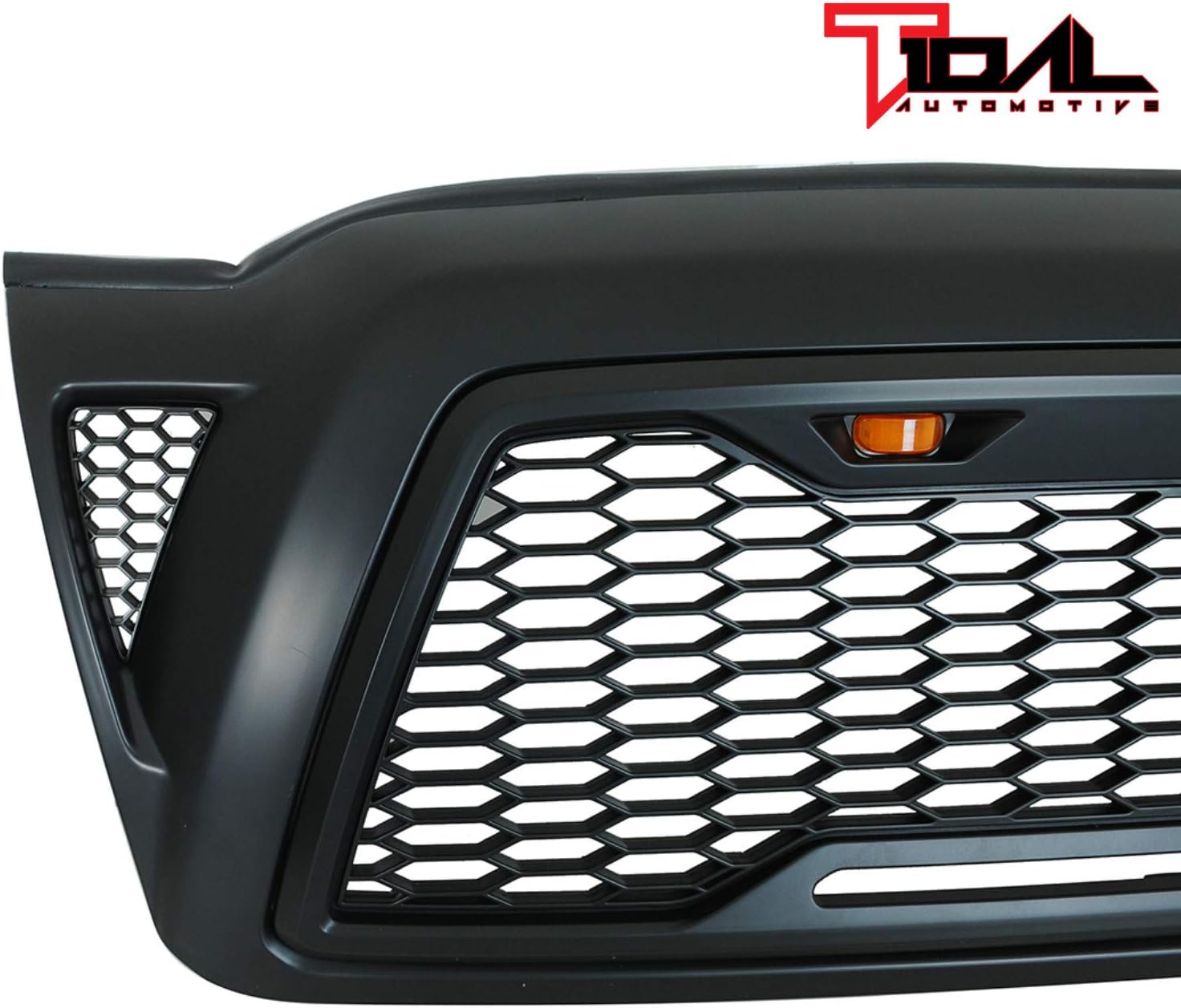 Tidal Replacement Grille Front ABS Grill With 3 Amber LED Lights - Matte Black for 2005-2011 Tacoma