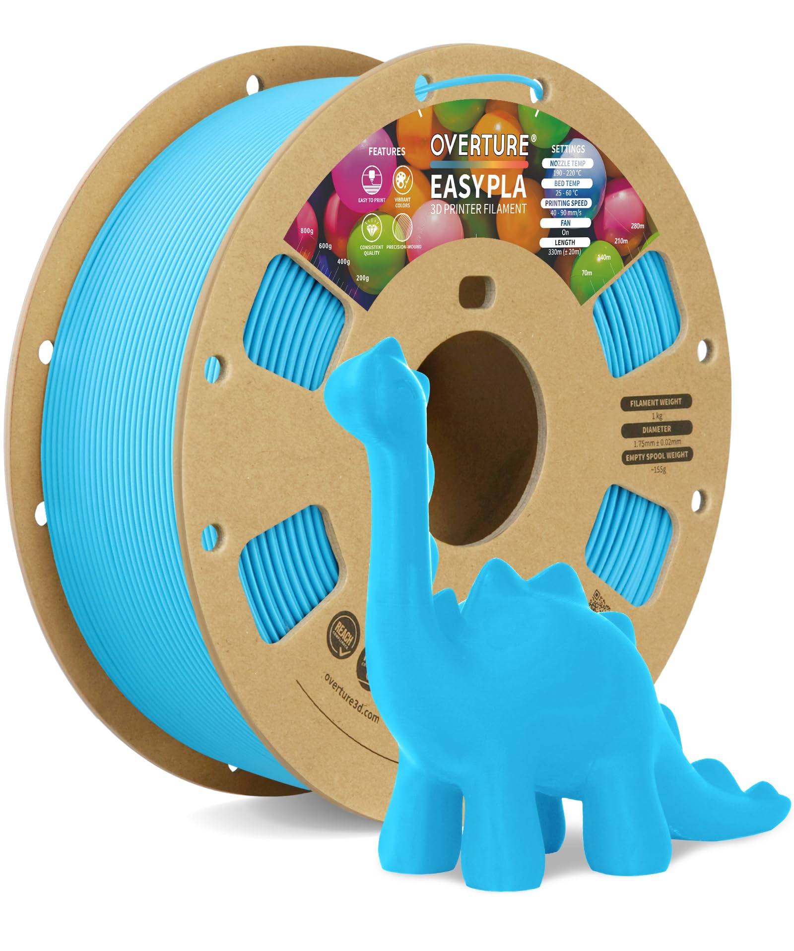OVERTURE Easy PLA 1.75mm 3D Printer Filament, 1kg PLA Cardboard Spool (2.2lbs), Dimensional Accuracy +/- 0.02mm, Fit Most FDM Printer (Easy Sky Blue)
