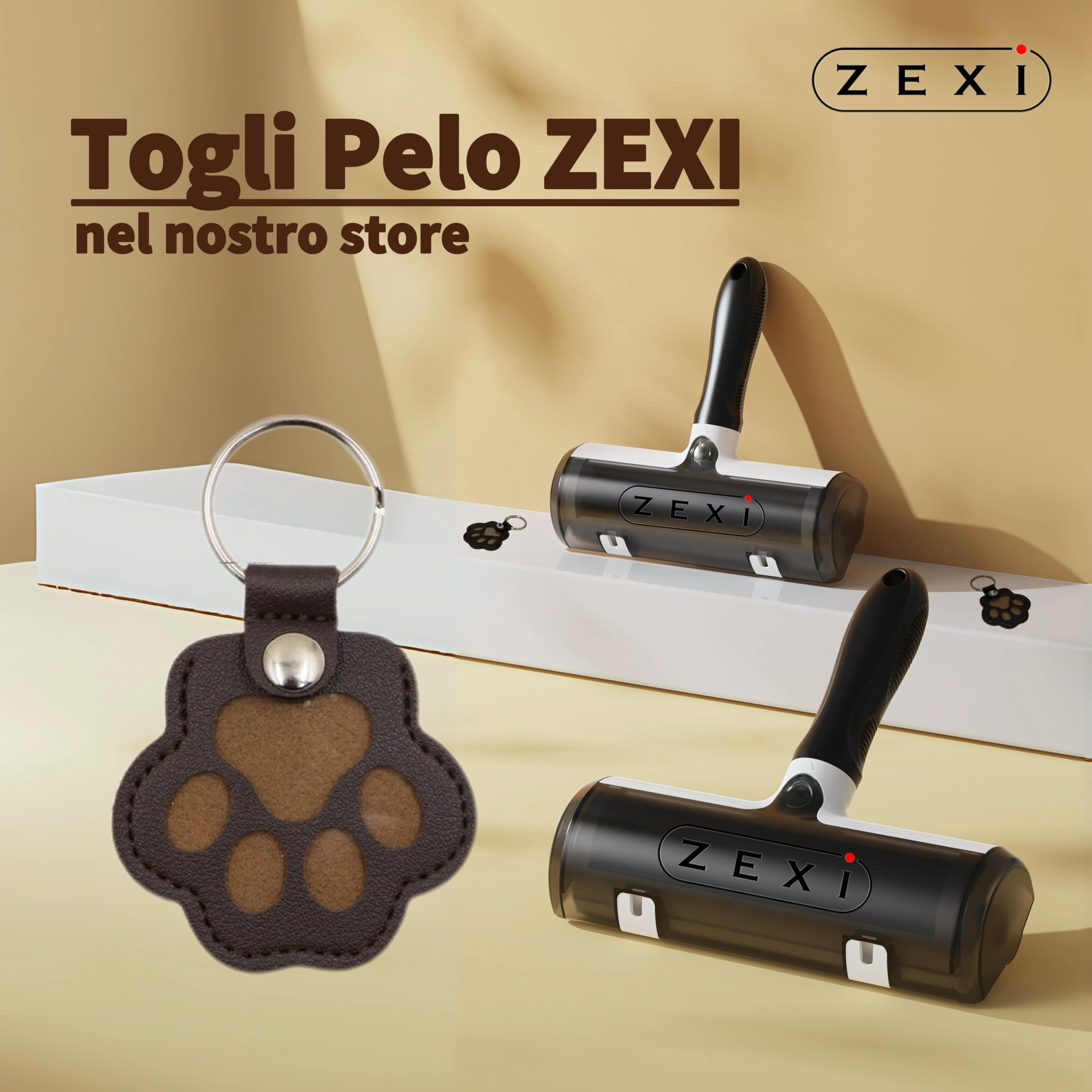 ZEXI 4 Portachiavi Raccogli Pelo per Cani e Gatti, Set da 4 Porta Pelo a Forma di Zampa per Pelo Animale, Accessorio per Cani Gatti, Pelle PU, Nero, Rosso, Marrone, Bianco