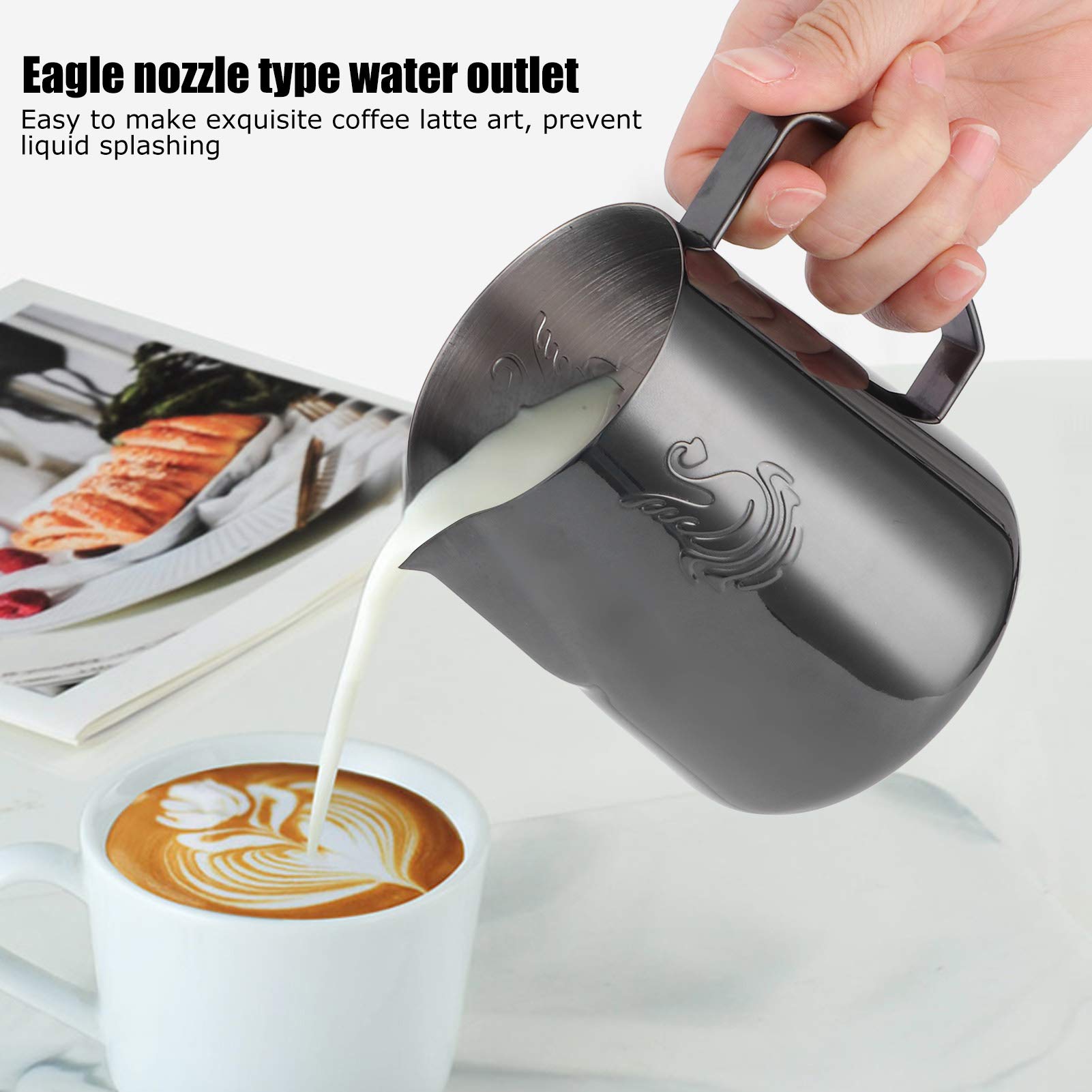 Jarra de espuma de leche de 400 ml, taza de leche de acero inoxidable, jarra, taza, taza para Barista Steam Cappuccino Latte Art