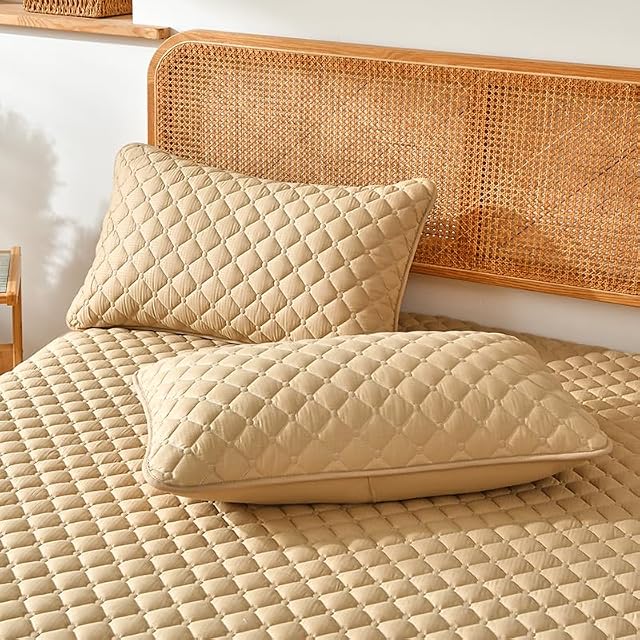 Waterproof Mattress Pad Quilted Fitted Mattress Protector Noiseless Hollow Cotton Mattress Cover Fitted 11 Deep Dust Proof Khaki