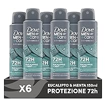 Dove Deodorante Dove Men + Care Eucalipto e Menta Spray Advanced Care, Deodorante Uomo, con 1, 4 Crema Idratante, Formula Idratante e Delicata sulla Pelle, Protezione Fino a 72 Ore, 6 Pezzi da 150 ml
