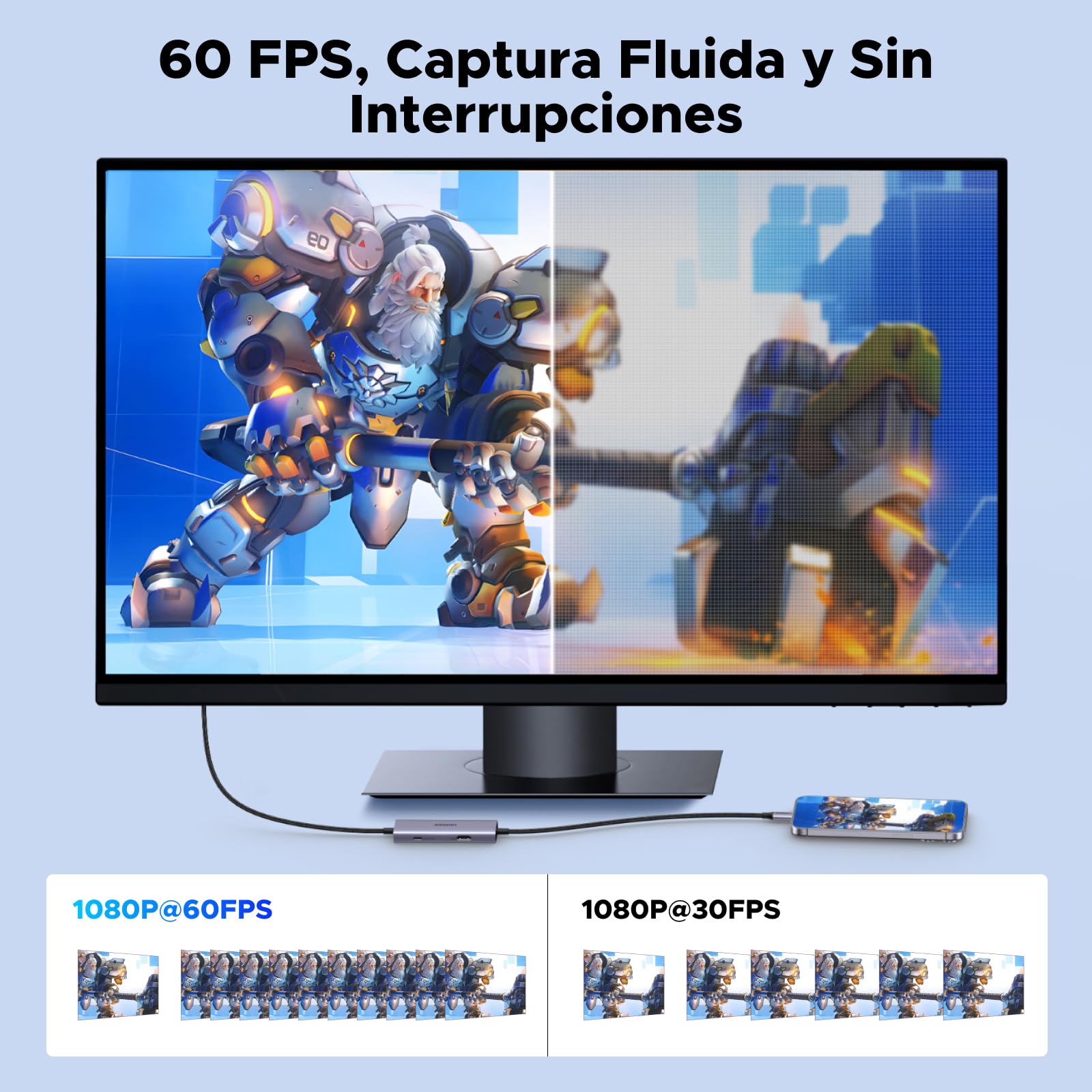 UGREEN Tarjeta de Adquisición de Vídeo USB C 4K 30Hz Entrada USB C A 3.1 2K 60Hz Grabación y Streaming Capturadora Video HDMI y Boucle Compatible con Switch PS5 4 Xbox MacBook iPad Air Quest 3 Cámara