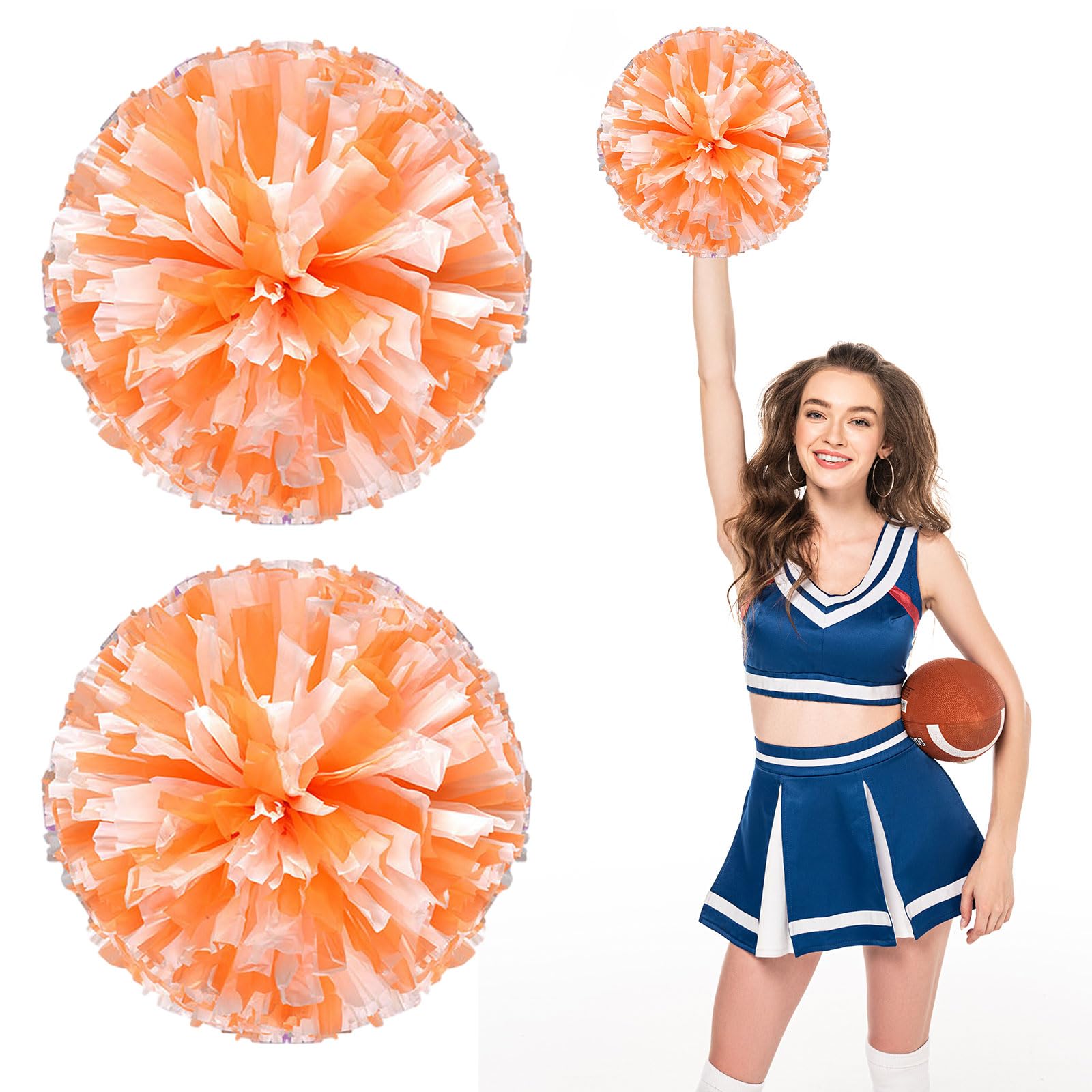 Pompony Cheer 10 sztuk, pompony cheerleaderek, ręczny zestaw drużyny sportowej, na imprezę, festiwal, dla dorosłych i dzieci, łatwy wzór (pomarańczowy + biały)