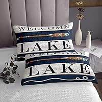 Vista 3 de Juego de colcha de madera retro color blanco marino tamaño Queen para niños y niñas, juego de edredón de lago náutico rústico de granja, colcha