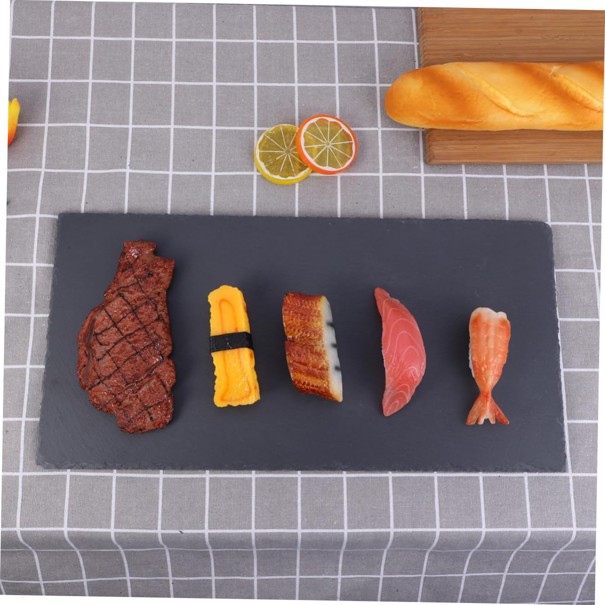 TOPBATHY Plato Rectangular de Piedra Natural 40x20cm para Servir | Bandeja para Fruta y Sushi, Formato Largo, Almacenamiento Sencillo, Acabado Atractivo