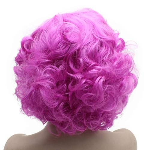 Miniatura 5 de Mxangel - Peluca de cabello sintético corto rizado morado con encaje frontal, resistente al calor